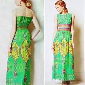 Hemant & Nandita Anthropologie Silk Print Mintzita Maxi Dress Embroidered Sz 2